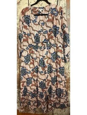 Chico's Tiered Maxi Salsa Night Dress Floral Clay Brown 3.5 XL 18